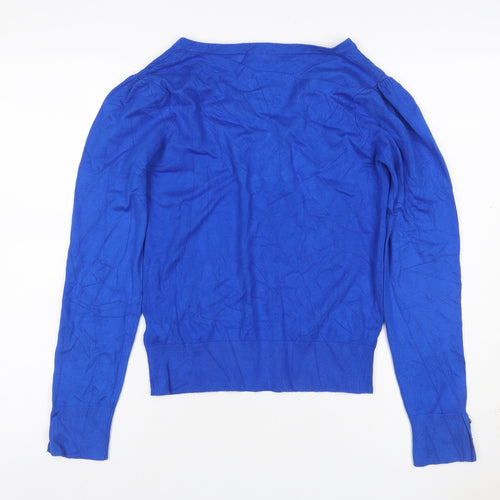 Oasis Women Blue V-Neck Long Sleeve Button Cuff Knit Jumper UK 10