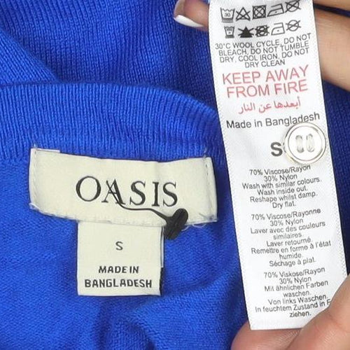 Oasis Women Blue V-Neck Long Sleeve Button Cuff Knit Jumper UK 10