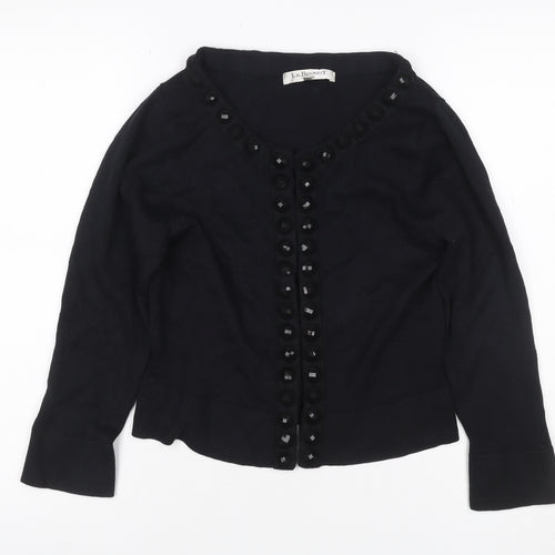 LK Bennett Women Black L Silk Cashmere Button Knit Cardigan