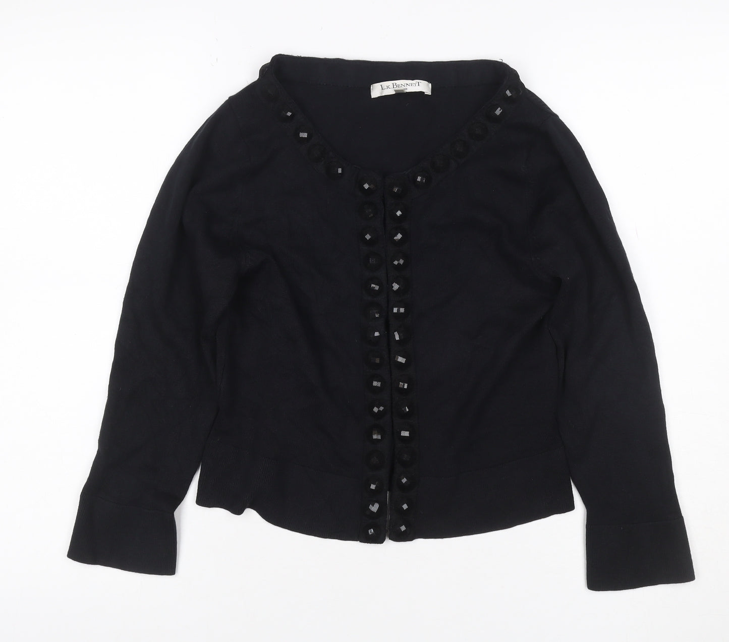 LK Bennett Women Black L Silk Cashmere Button Knit Cardigan