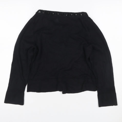 LK Bennett Women Black L Silk Cashmere Button Knit Cardigan