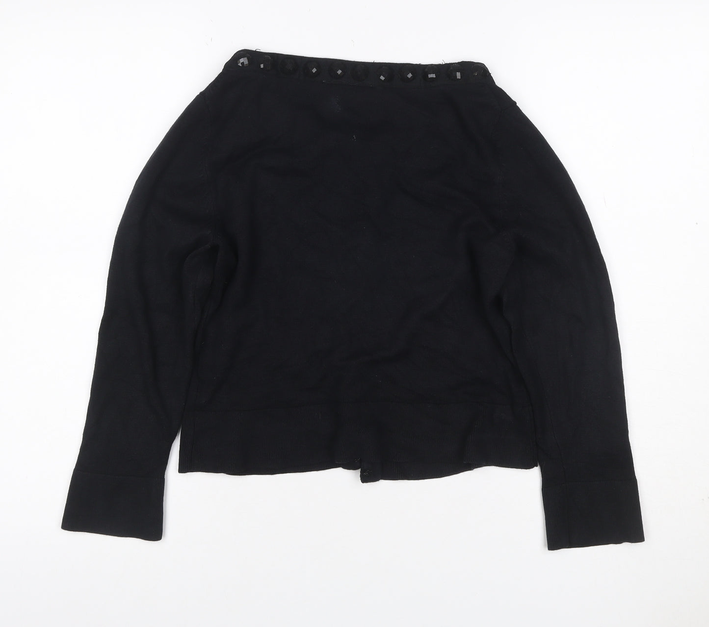 LK Bennett Women Black L Silk Cashmere Button Knit Cardigan