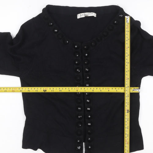 LK Bennett Women Black L Silk Cashmere Button Knit Cardigan