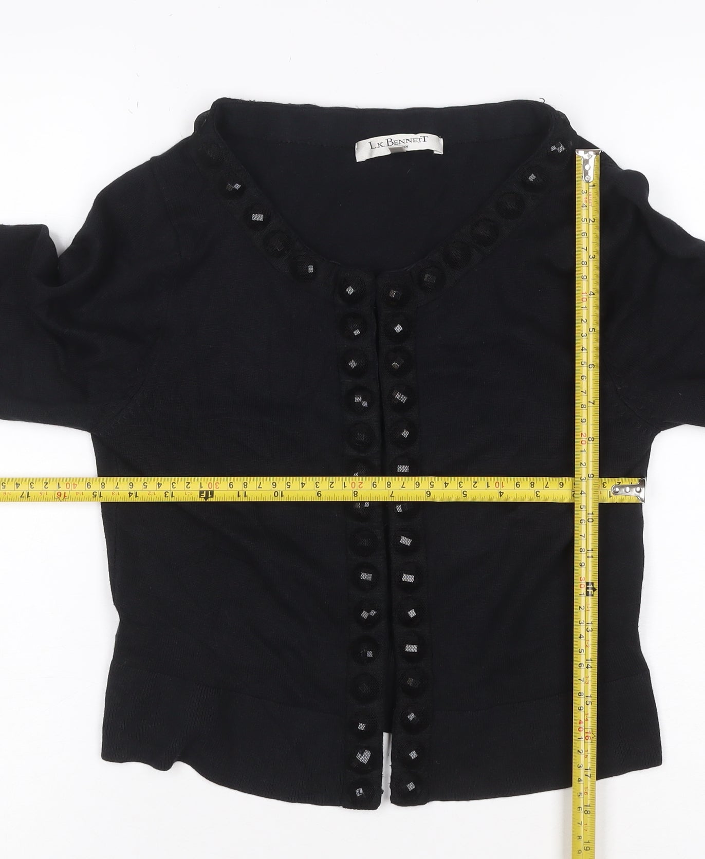 LK Bennett Women Black L Silk Cashmere Button Knit Cardigan