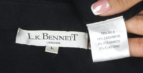 LK Bennett Women Black L Silk Cashmere Button Knit Cardigan