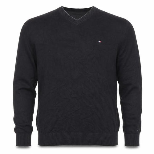 Tommy Hilfiger Men's Black L V-Neck Cotton Logo Pullover Jumper