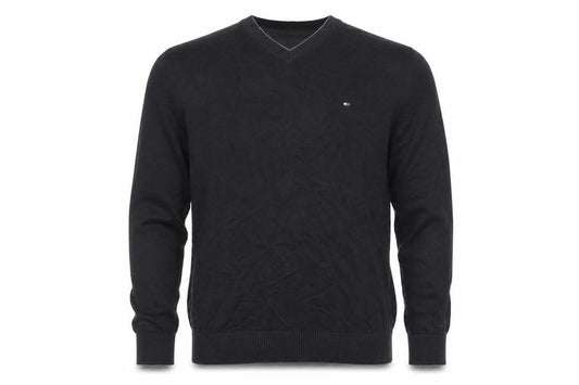 Tommy Hilfiger Men's Black L V-Neck Cotton Logo Pullover Jumper