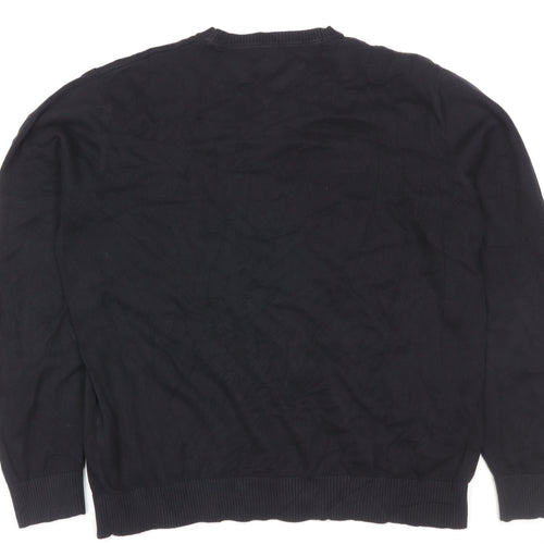 Tommy Hilfiger Men's Black L V-Neck Cotton Logo Pullover Jumper