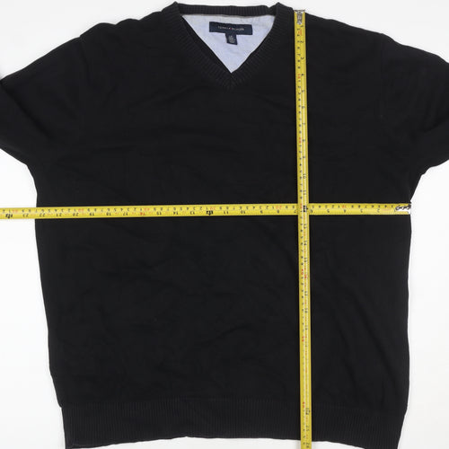 Tommy Hilfiger Men's Black L V-Neck Cotton Logo Pullover Jumper