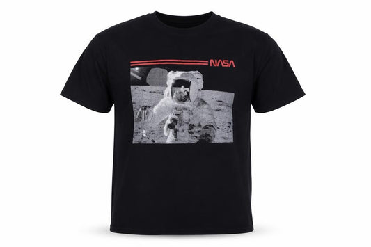 NASA Men's Black M Space Astronaut Graphic Print Crew Neck T-Shirt