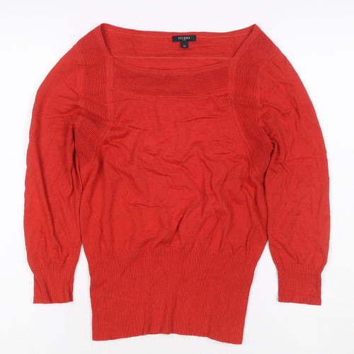 Hobbs Women Red Size 12 Square Neck Long Sleeve Knit Top
