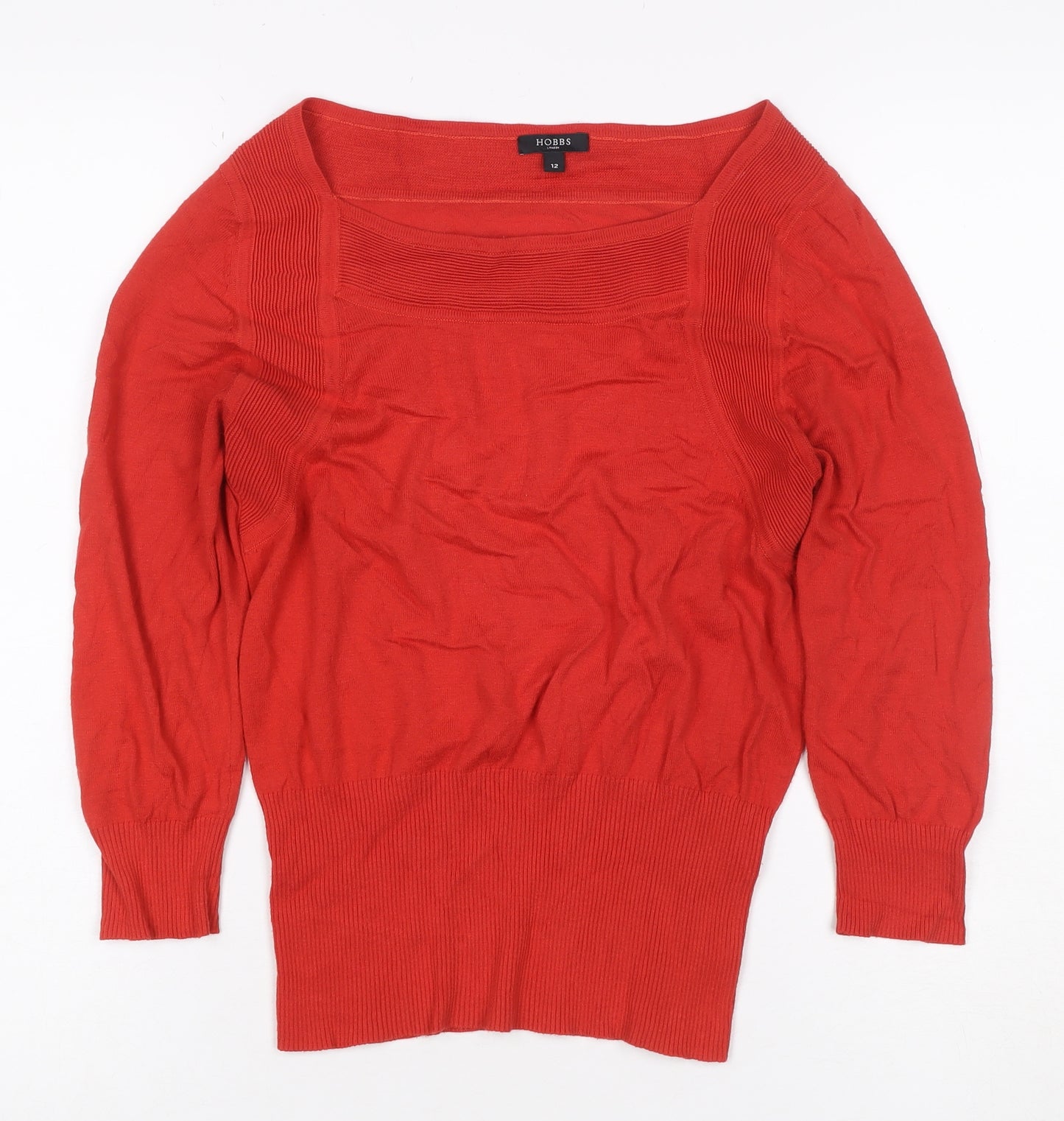 Hobbs Women Red Size 12 Square Neck Long Sleeve Knit Top