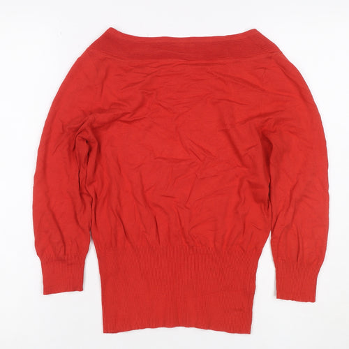Hobbs Women Red Size 12 Square Neck Long Sleeve Knit Top