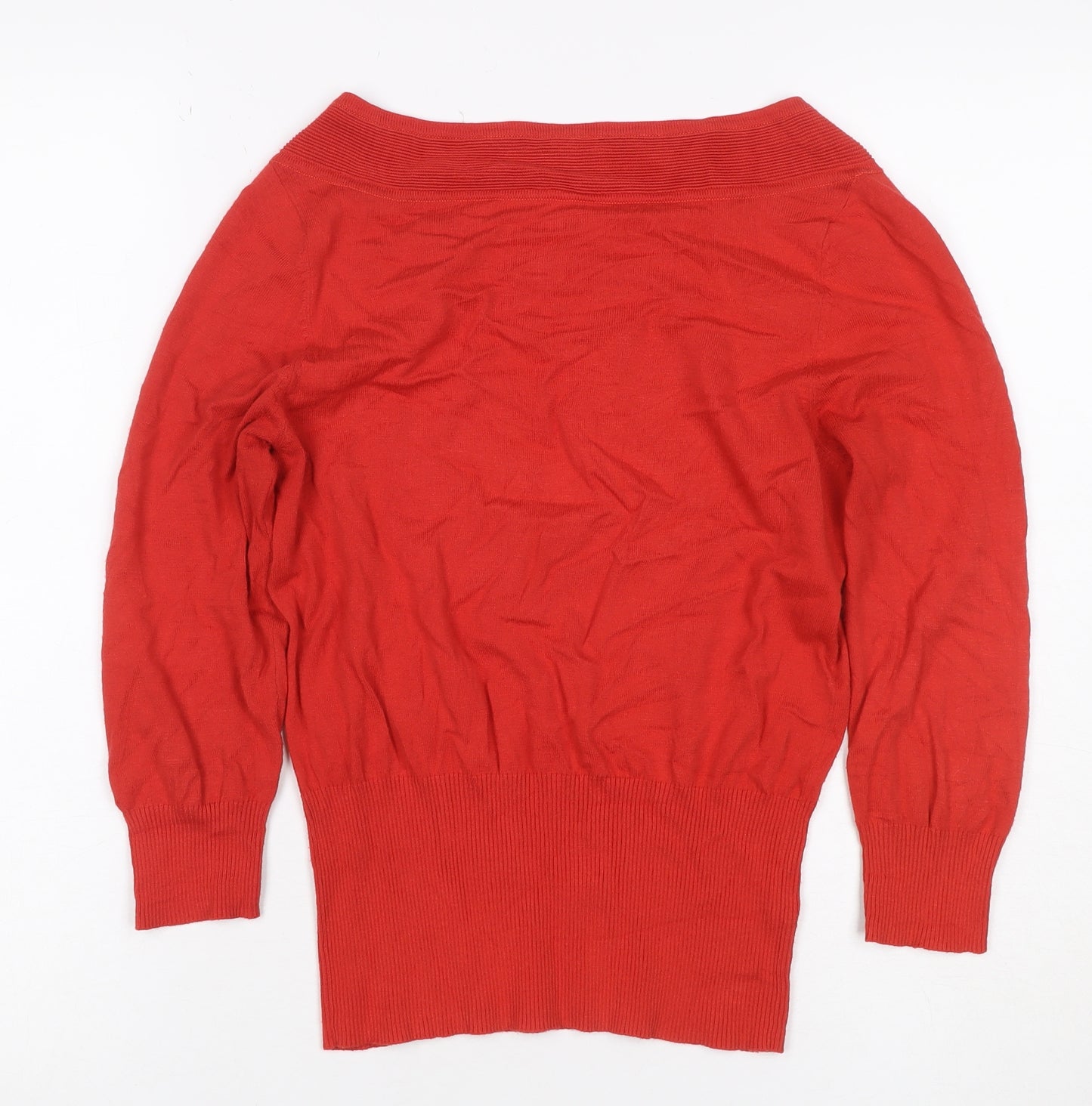Hobbs Women Red Size 12 Square Neck Long Sleeve Knit Top