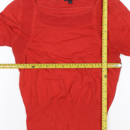 Hobbs Women Red Size 12 Square Neck Long Sleeve Knit Top