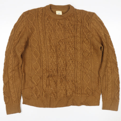 H&M Women Brown M Cable Knit Cotton Crew Neck Pullover Jumper