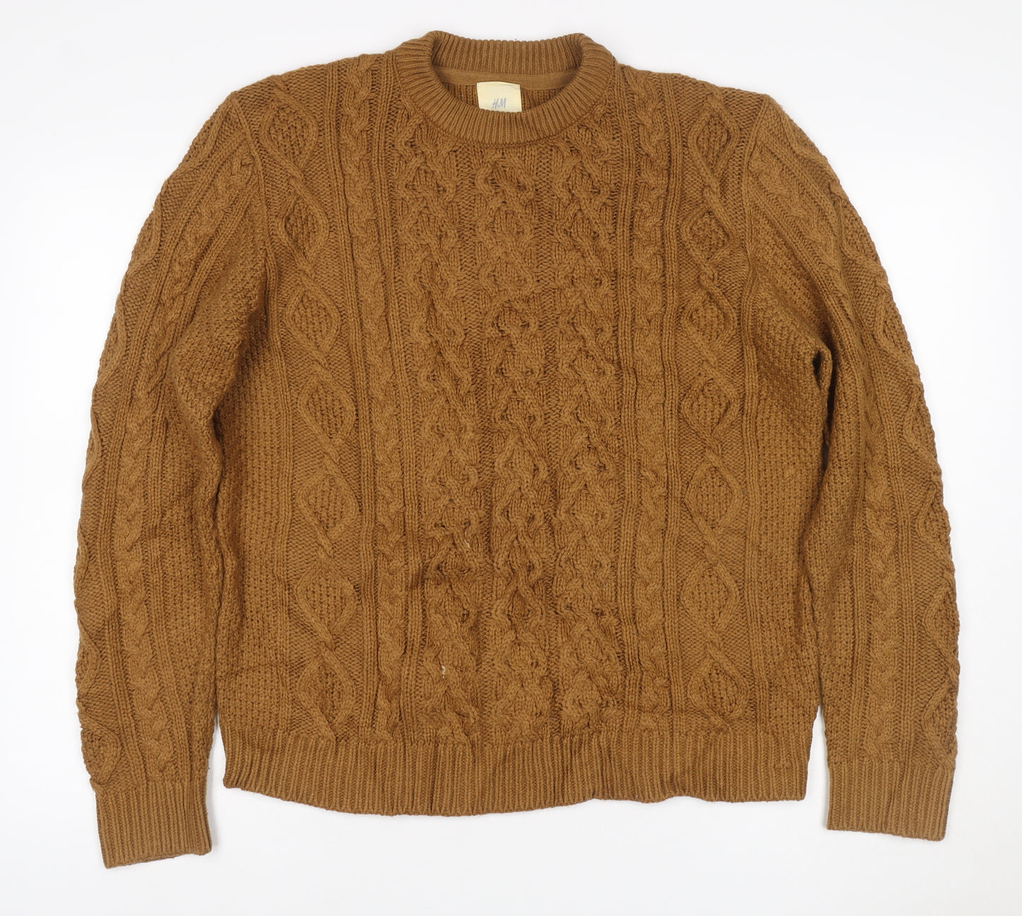 H&M Women Brown M Cable Knit Cotton Crew Neck Pullover Jumper
