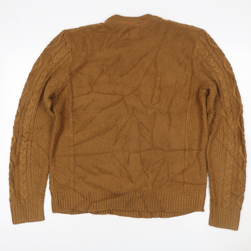 H&M Women Brown M Cable Knit Cotton Crew Neck Pullover Jumper
