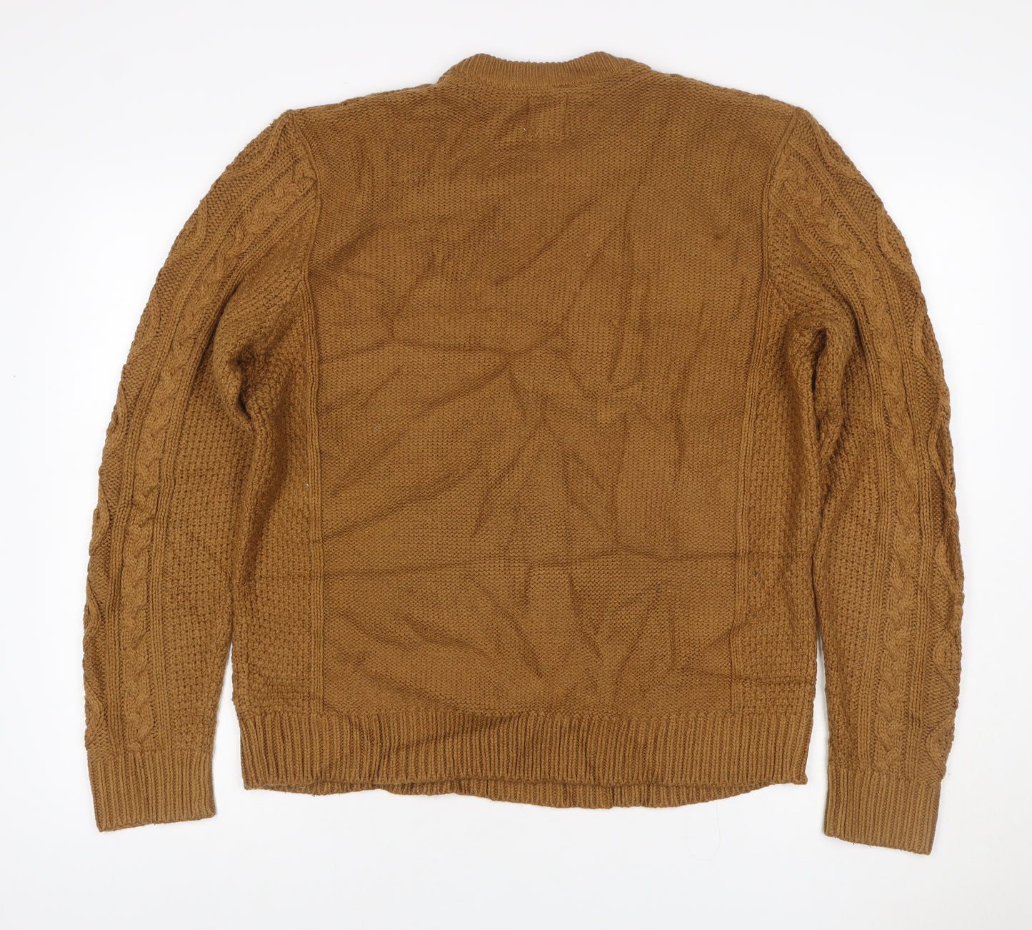 H&M Women Brown M Cable Knit Cotton Crew Neck Pullover Jumper