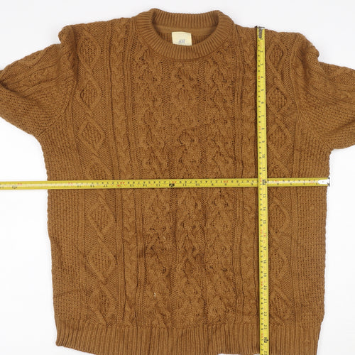H&M Women Brown M Cable Knit Cotton Crew Neck Pullover Jumper