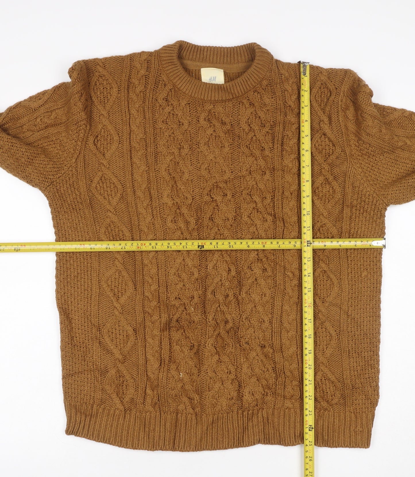 H&M Women Brown M Cable Knit Cotton Crew Neck Pullover Jumper