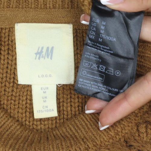 H&M Women Brown M Cable Knit Cotton Crew Neck Pullover Jumper