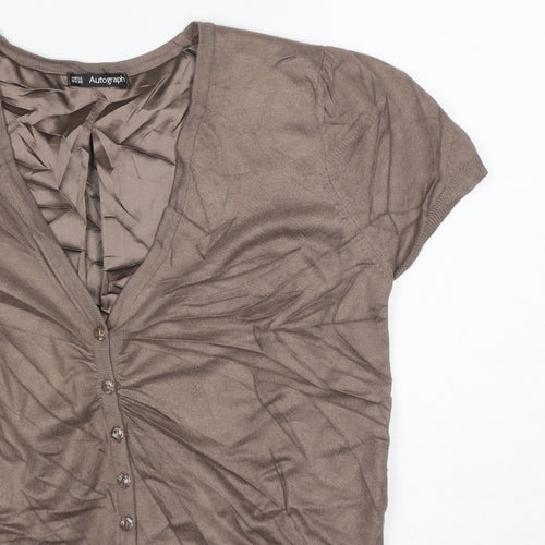 M&S Autograph Women Brown UK 12 V-Neck Ruffle Button Cardigan