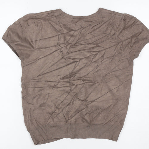 M&S Autograph Women Brown UK 12 V-Neck Ruffle Button Cardigan