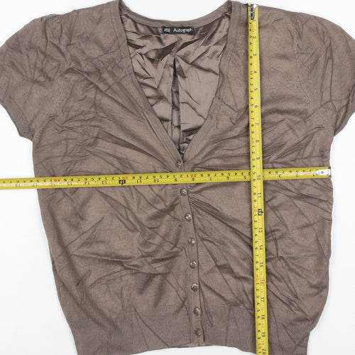 M&S Autograph Women Brown UK 12 V-Neck Ruffle Button Cardigan