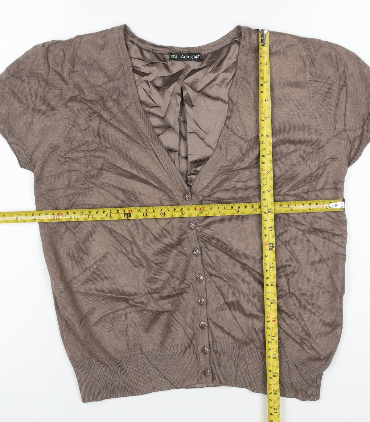 M&S Autograph Women Brown UK 12 V-Neck Ruffle Button Cardigan