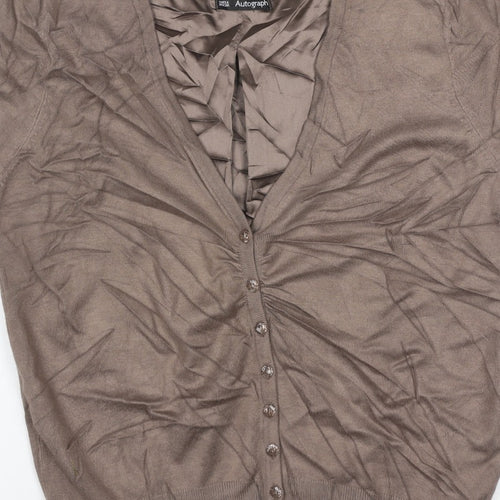 M&S Autograph Women Brown UK 12 V-Neck Ruffle Button Cardigan
