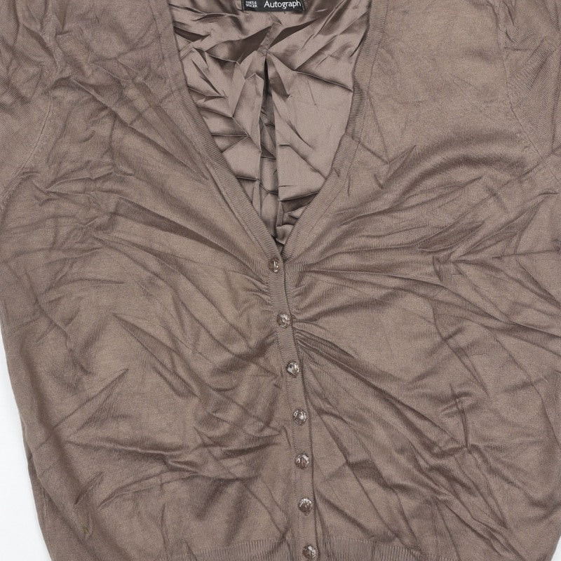M&S Autograph Women Brown UK 12 V-Neck Ruffle Button Cardigan