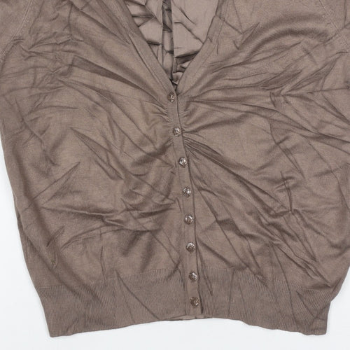 M&S Autograph Women Brown UK 12 V-Neck Ruffle Button Cardigan
