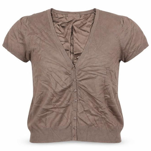 M&S Autograph Women Brown UK 12 V-Neck Ruffle Button Cardigan