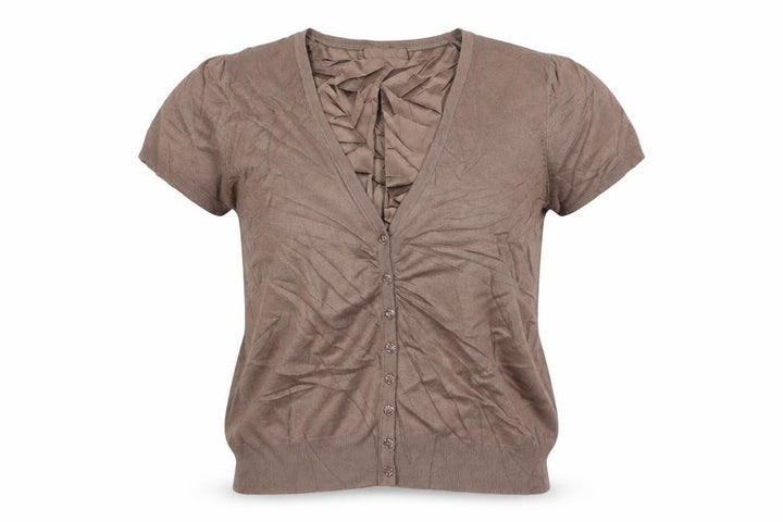 M&S Autograph Women Brown UK 12 V-Neck Ruffle Button Cardigan