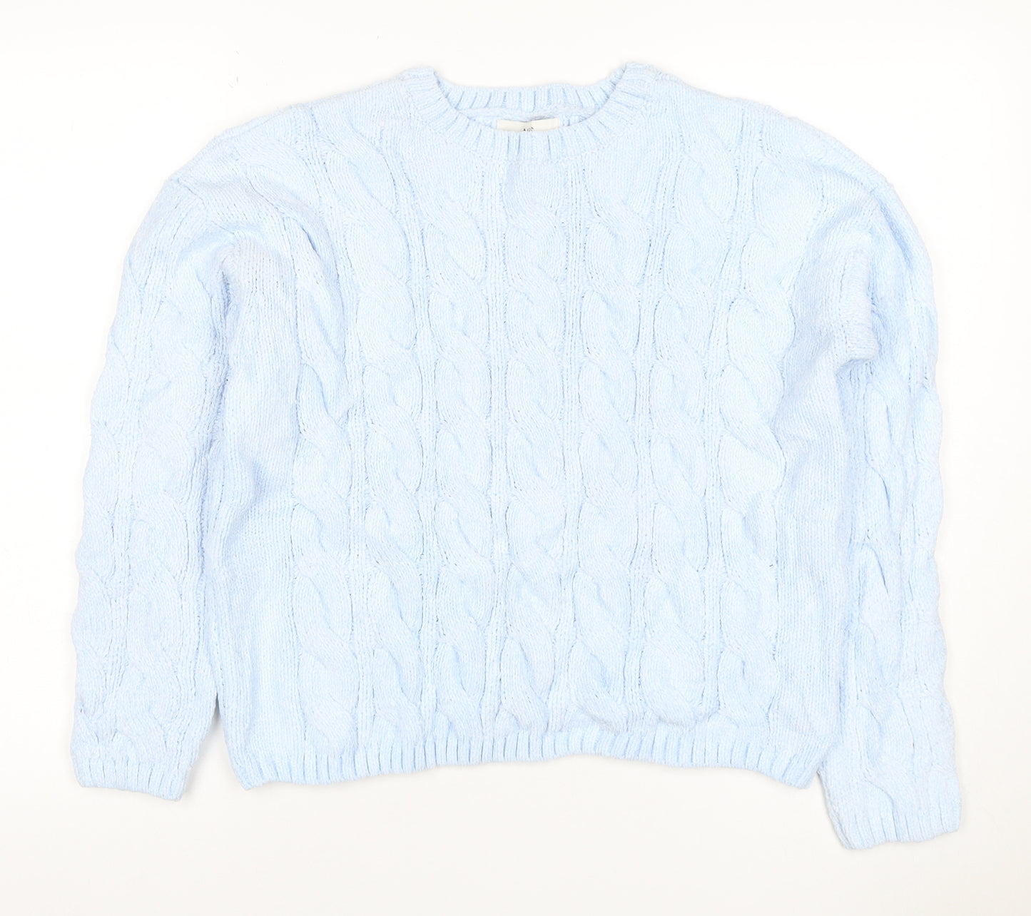 Marks and Spencer Women Blue M Cable-Knit Crew Neck Pullover Jumper