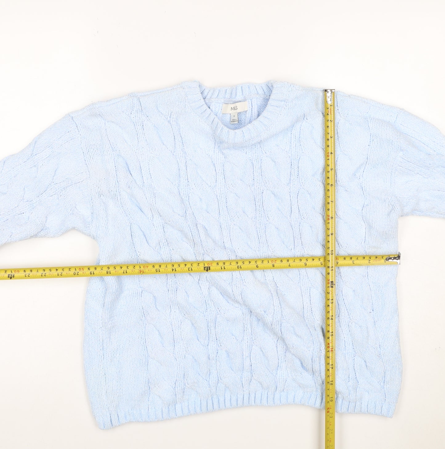 Marks and Spencer Women Blue M Cable-Knit Crew Neck Pullover Jumper