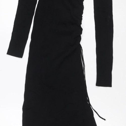 MII Women’s Black S Maxi Bodycon Ribbed Knit Long Sleeve Dress