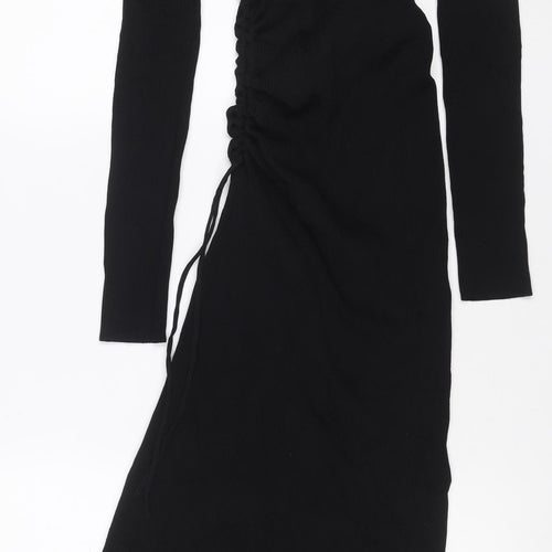 MII Women’s Black S Maxi Bodycon Ribbed Knit Long Sleeve Dress