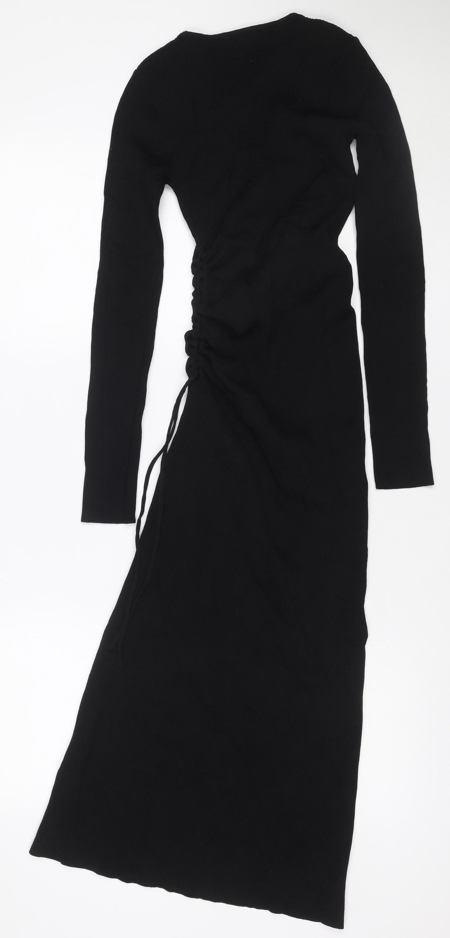 MII Women’s Black S Maxi Bodycon Ribbed Knit Long Sleeve Dress