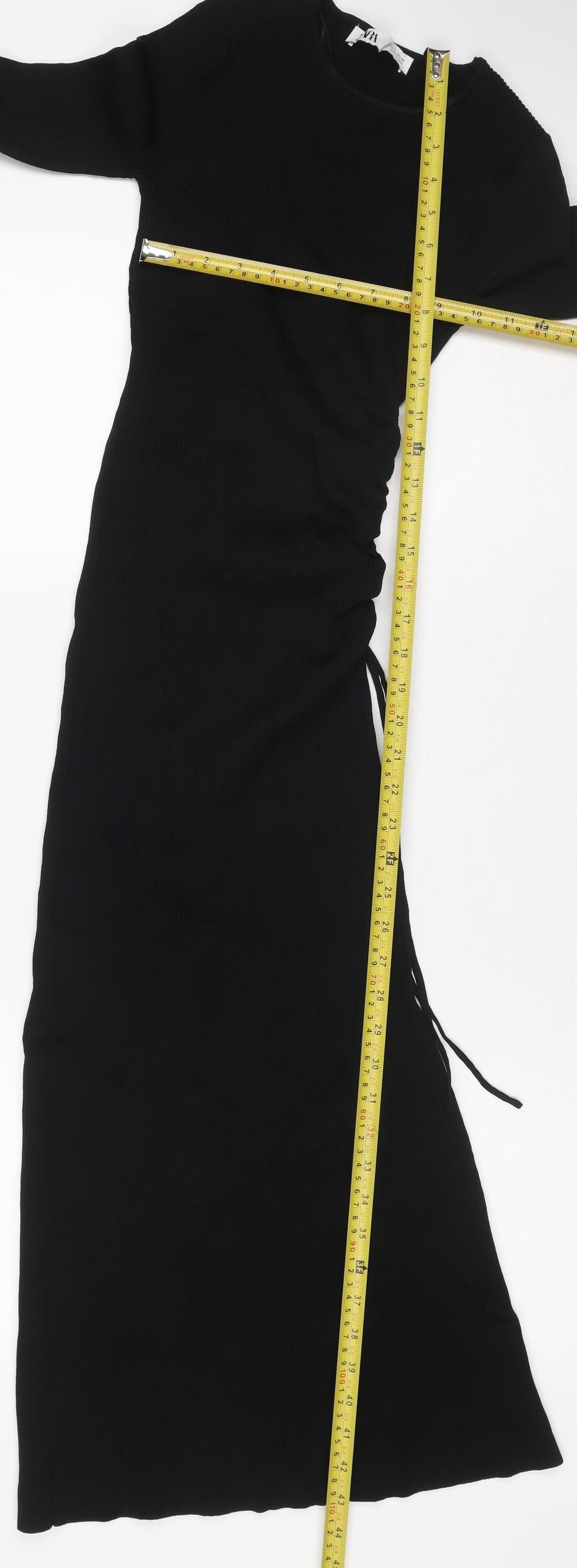 MII Women’s Black S Maxi Bodycon Ribbed Knit Long Sleeve Dress