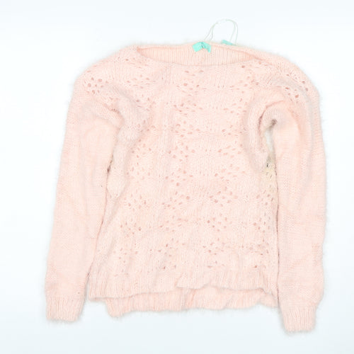 Aftershock Women Pink One Size Fluffy Open-Knit Long Sleeve Jumper
