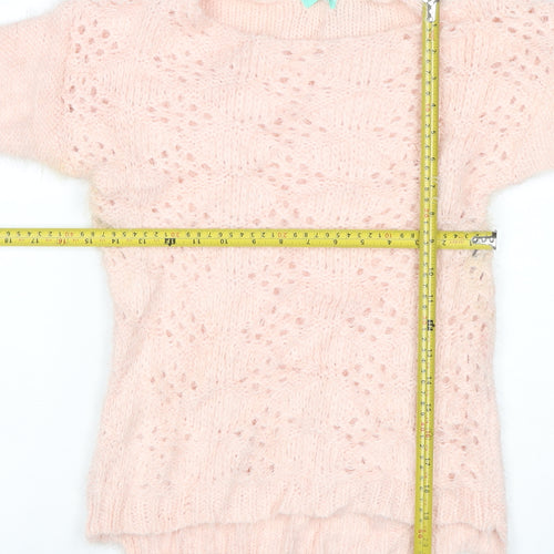 Aftershock Women Pink One Size Fluffy Open-Knit Long Sleeve Jumper