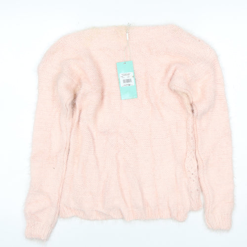 Aftershock Women Pink One Size Fluffy Open-Knit Long Sleeve Jumper