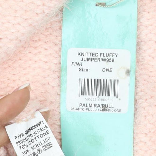 Aftershock Women Pink One Size Fluffy Open-Knit Long Sleeve Jumper