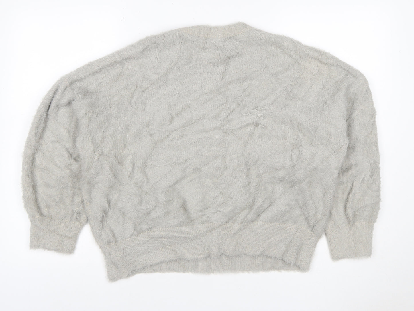 Zara Women’s Grey Fuzzy Cable Knit Crew Neck Jumper Size M