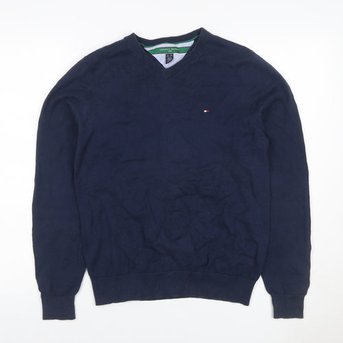 Tommy Hilfiger Men’s Blue XS V-Neck Cotton Golf Pullover Jumper
