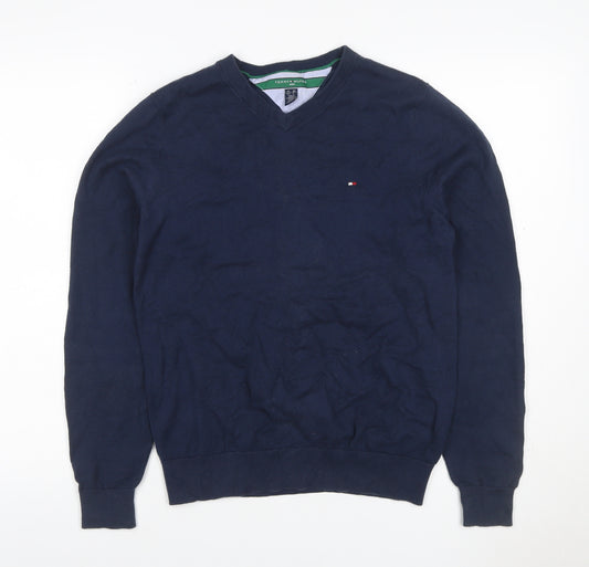 Tommy Hilfiger Men’s Blue XS V-Neck Cotton Golf Pullover Jumper