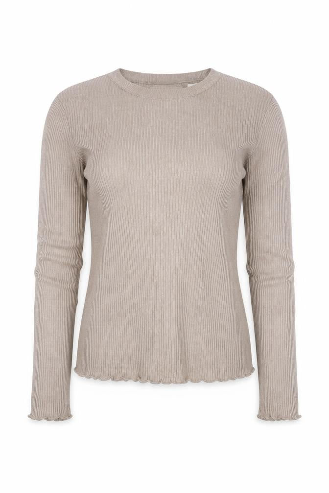 Pull&Bear Women Beige S Ribbed Crew Neck Slim Fit Jumper