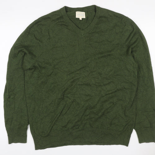 Howick Men’s Green L V-Neck Organic Cotton Knit Pullover Jumper